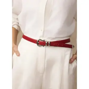 Mint Velvet Red Leather Slim Belt